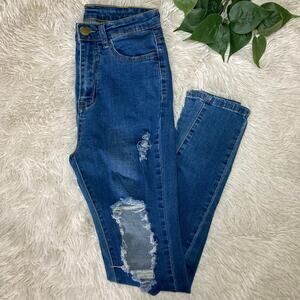 SHEIN women distressed ripped high waist skinny jeans